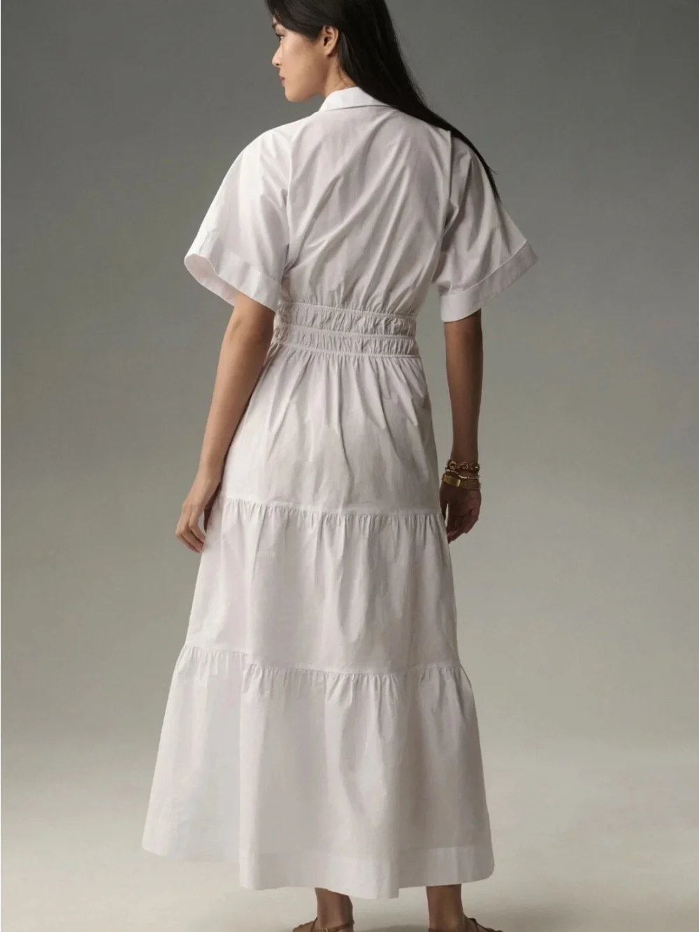 Anthropologie Shirt dress White Tiered Maxi with Smocked Waistband - Picture 4 of 13